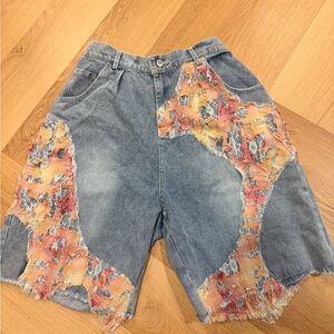 Aelfric Eden patch work, denim  vintage style distress jean shorts